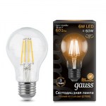 Лампа светодиодная Gauss LED Filament A60 6W E27 2700K(102802106)