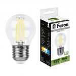 Лампа светодиодная Feron LB-61 филамент G45 5W E27 4000K 25582